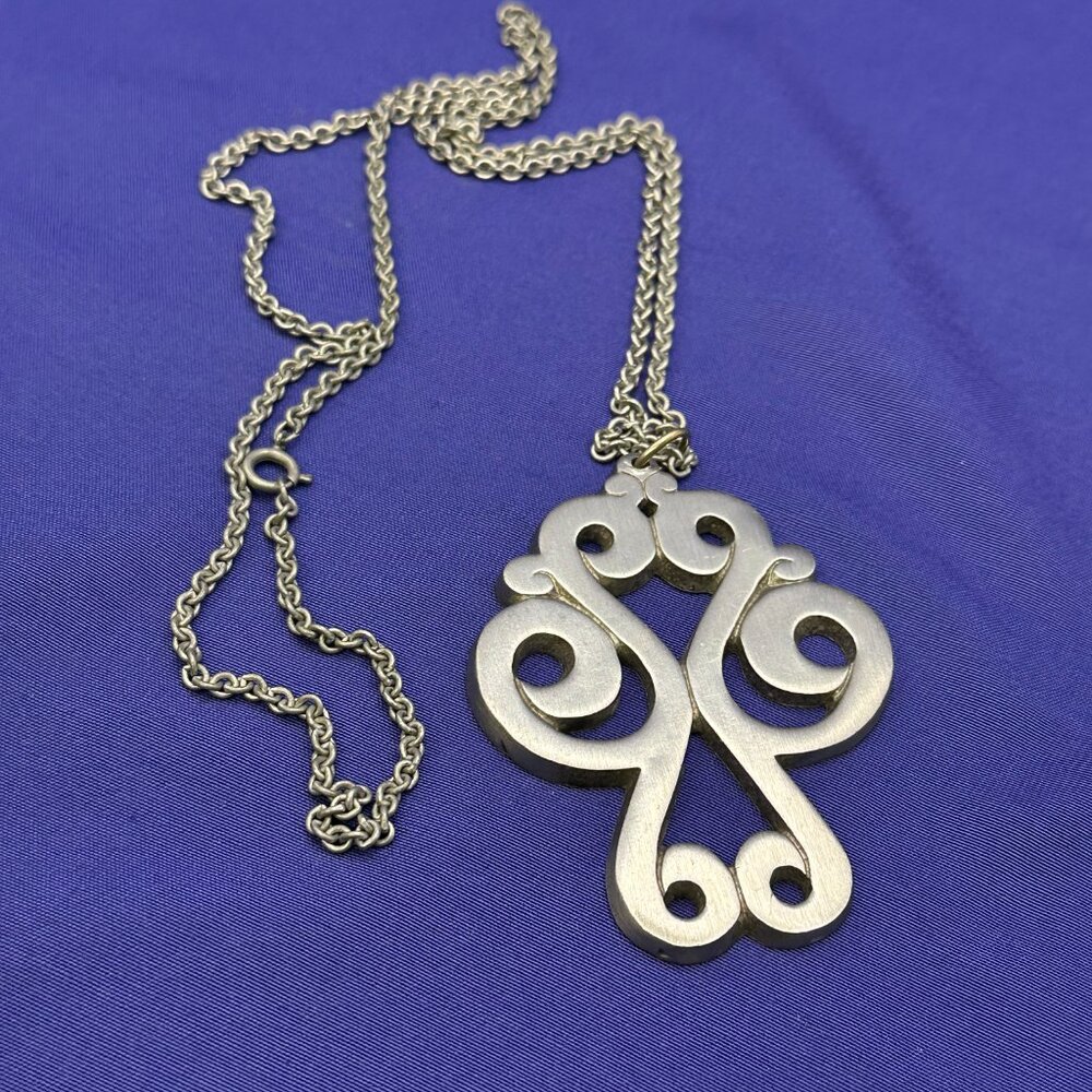 VTG Towle Pewter Large Scroll Pendant Necklace